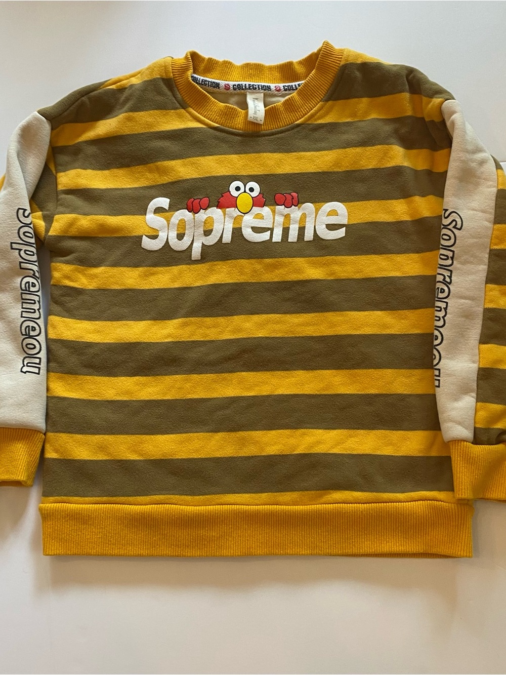 Supreme Yellow & Olive Striped Kids Sweatshirt with Logo